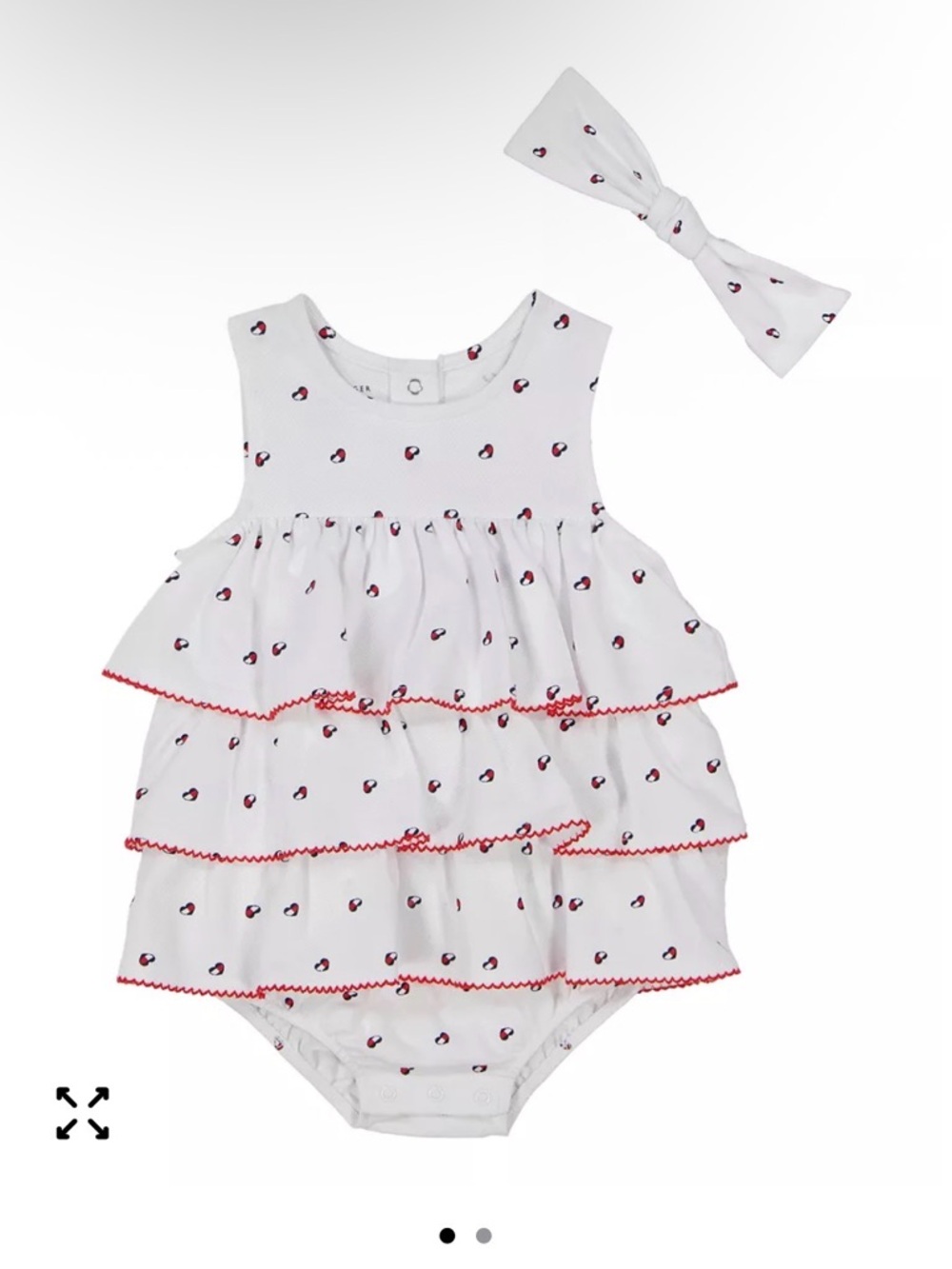 Tommy Hilfiger Baby Girls White Pique Logo Ruffle Sunsuit Size 6-9 Months